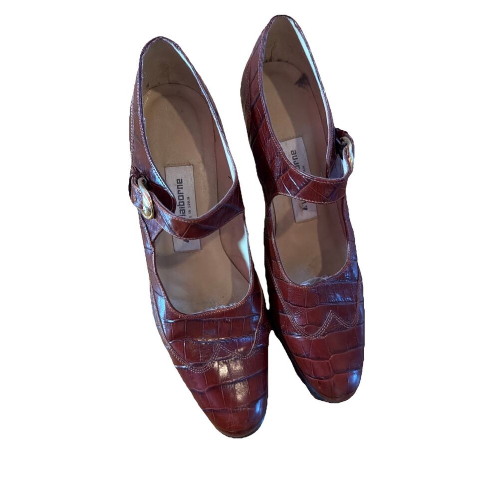 Liz Claiborne Made In Spain Leather Mary Jane Pumps Oxblood Croc Size 7